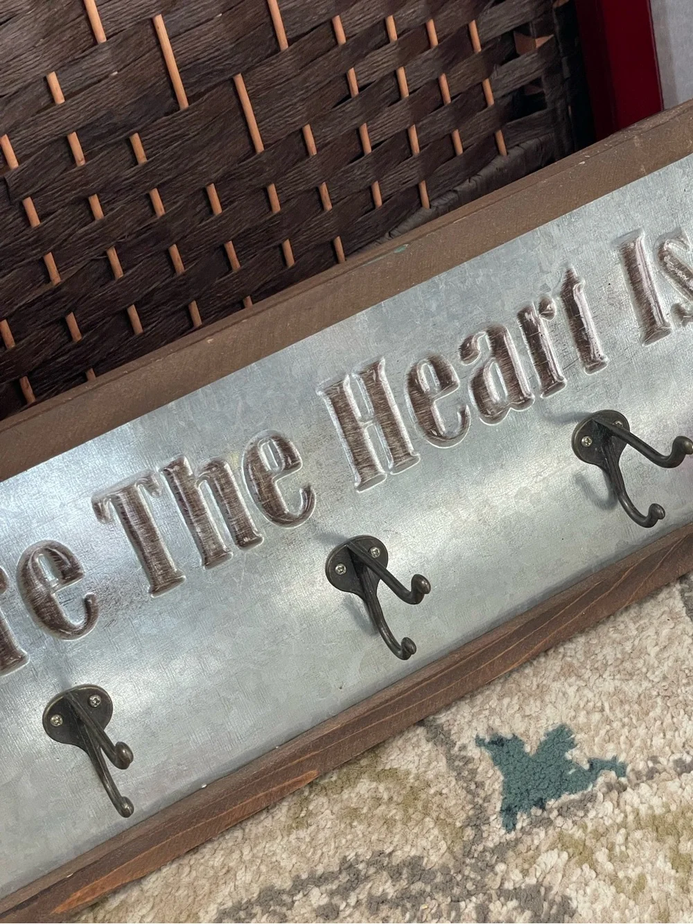 Element 'Home Is Where The Heart Is' Metal and Wood Hook Rack - Brown & Silver